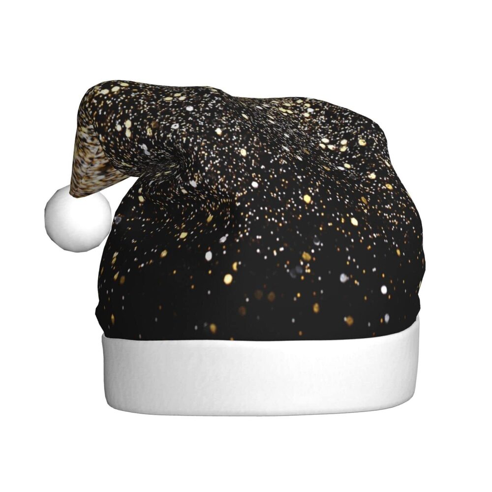 9059 Black & Gold Sparkle Plush Santa Hat Unisex Christmas Hat With Comfort